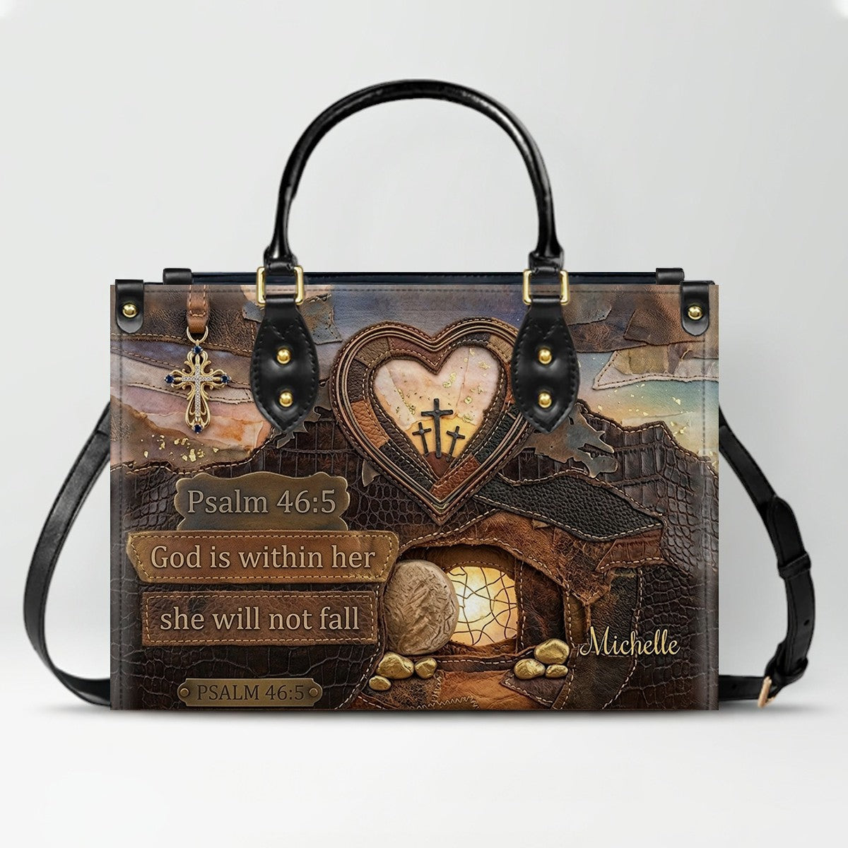 CHRISTIANARTBAG Personalized Leather Handbag with Custom Name & Scripture - Be Still and Know That I Am God | CHRISTIANARTBAG™ CAB017626