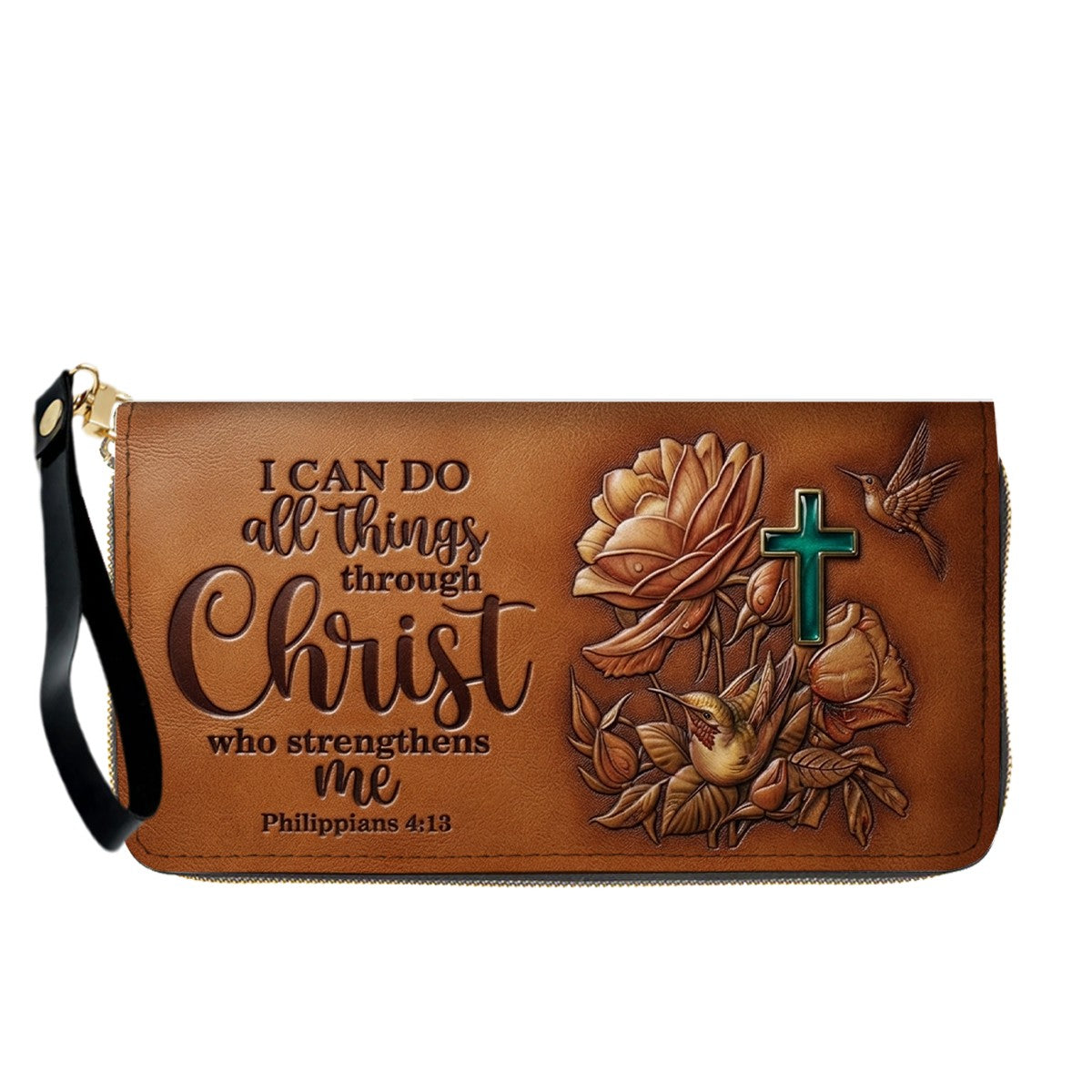 Personalized Leather Handbag for Christian Women - Custom Name "I Can Do All Things" Floral Cross Leather Purse | CHRISTIANARTBAG 01072126