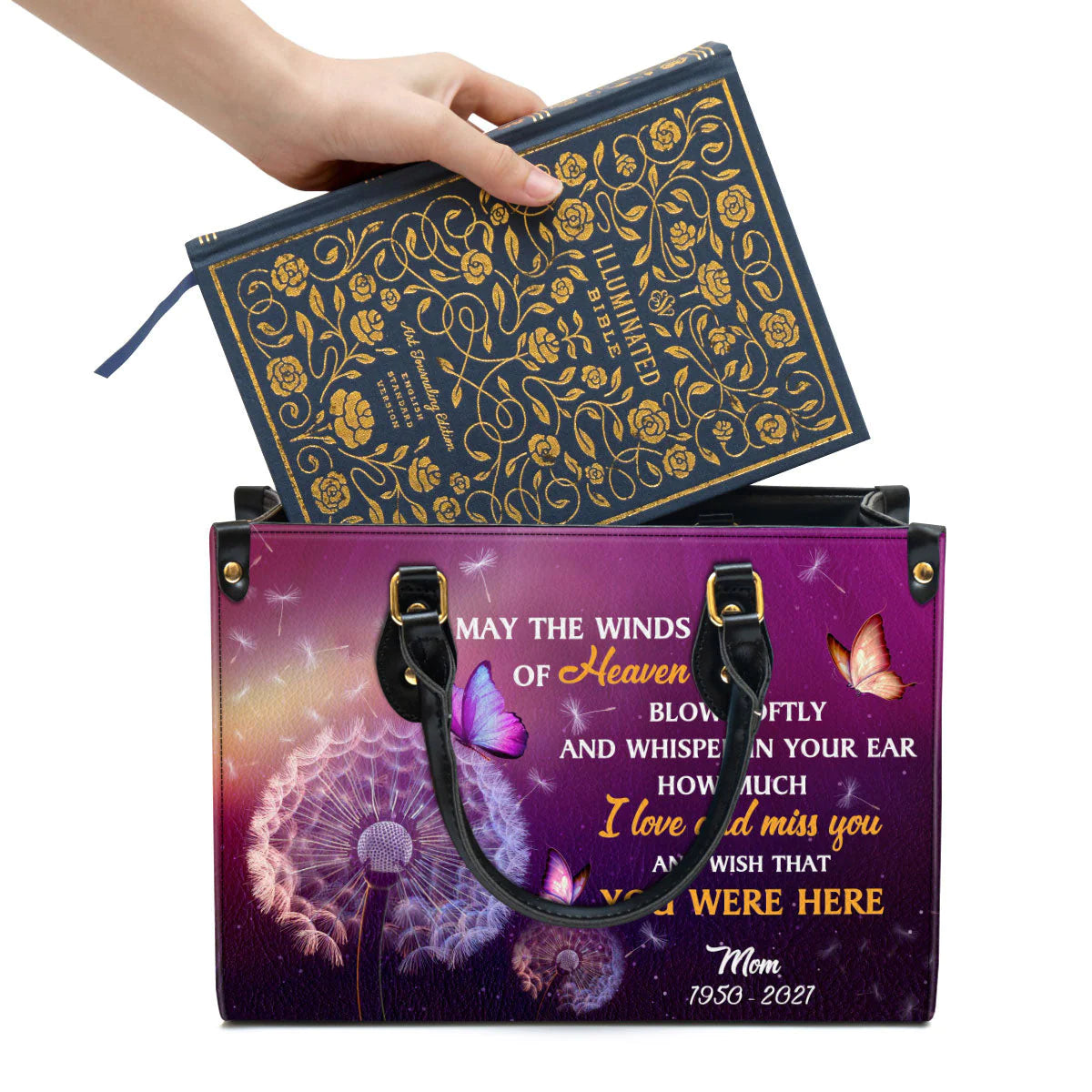 Christianartbag Handbags, I Love And Miss You Memorial Leather Bags, Personalized Bags, Gifts for Women, Christmas Gift, CABLTB01300723. - Christian Art Bag