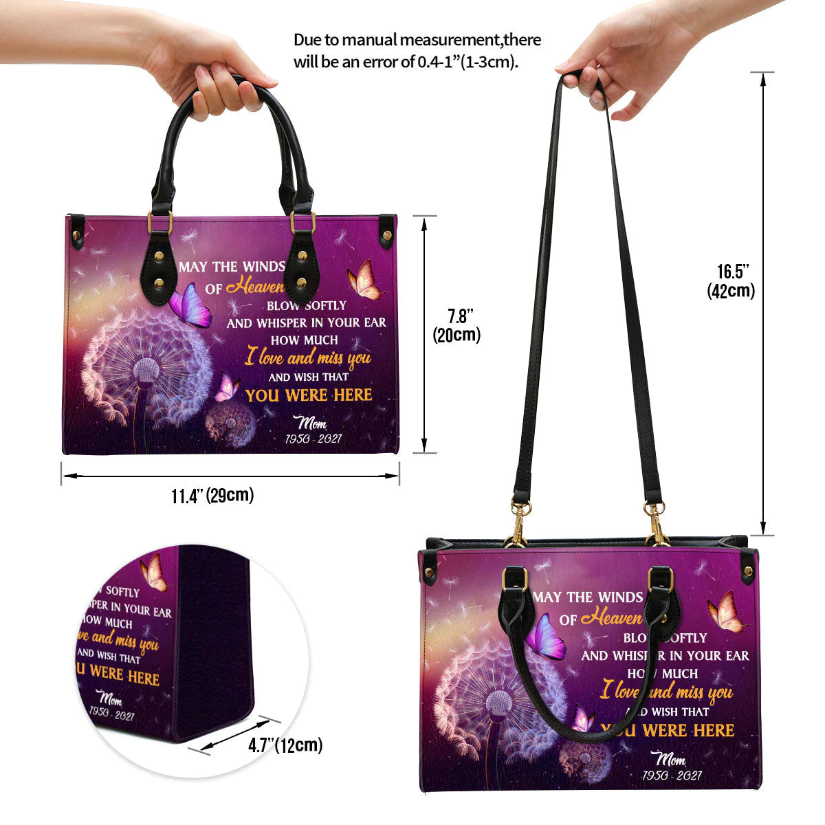 Christianartbag Handbags, I Love And Miss You Memorial Leather Bags, Personalized Bags, Gifts for Women, Christmas Gift, CABLTB01300723. - Christian Art Bag