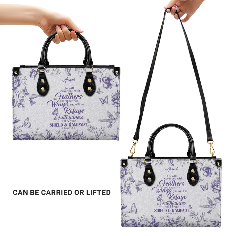 Personalized Christian Leather Handbag with Psalm 91 Bible Verse – Custom Faith Bag by CHRISTIANARTBAG