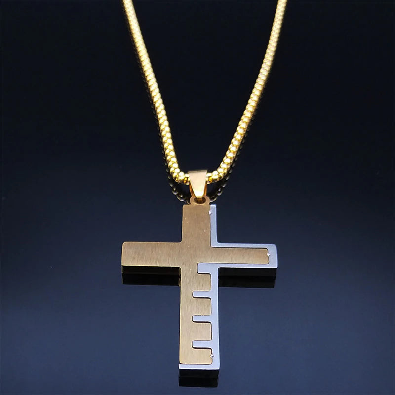 Christianartbag Jewelry, Cross Christian Church Prayer Necklace Men Stainless Steel Gold Color Bible Amulet Necklaces Jewelry,CABJWL02270723 - Christian Art Bag