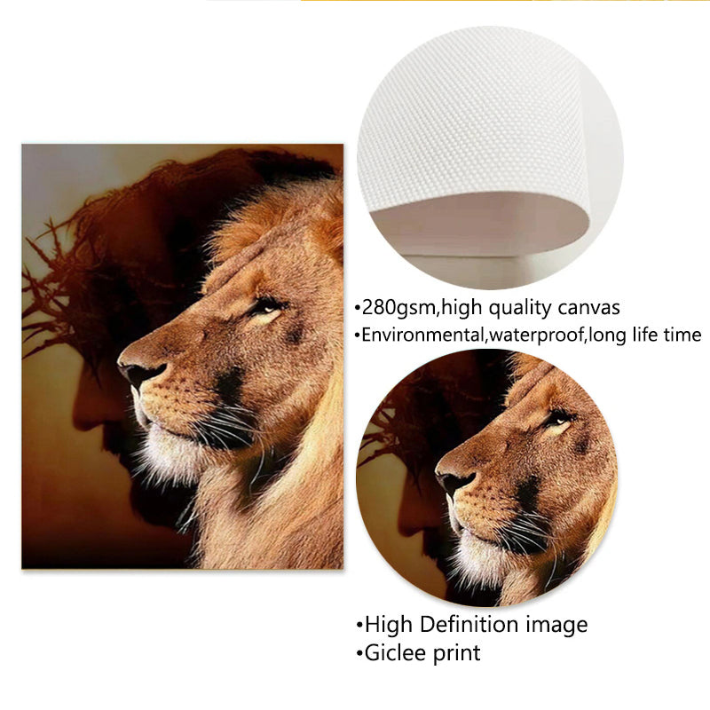 Christianartbag Home Decor, Lion and Jesus Canvas Painting Poster Prints Religion Christianity Wall Art Pictures for Living Room Bedroom Home Decoration - Christian Art Bag