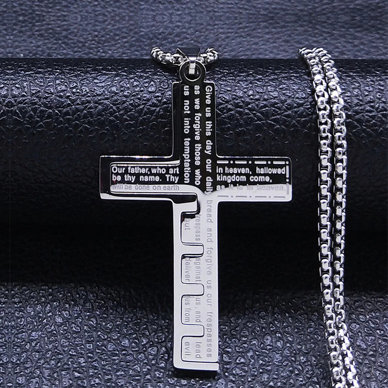 Christianartbag Jewelry, Cross Christian Church Prayer Necklace Men Stainless Steel Gold Color Bible Amulet Necklaces Jewelry,CABJWL02270723 - Christian Art Bag