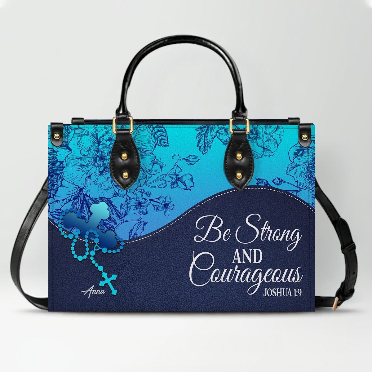 Sapphire Blue Personalized Leather Handbag – Christian Handbag with Bible Verses | Elegant Faith-Inspired Tote