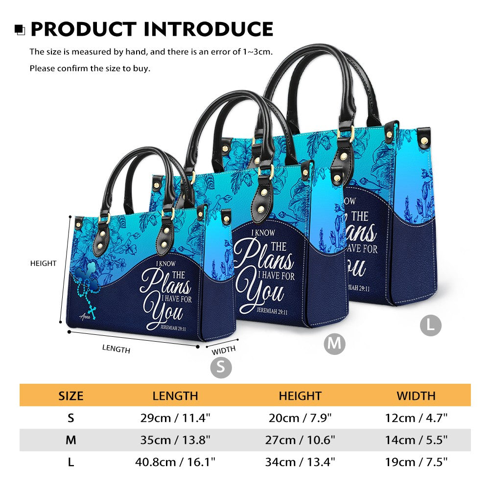 Sapphire Blue Personalized Leather Handbag – Christian Handbag with Bible Verses | Elegant Faith-Inspired Tote