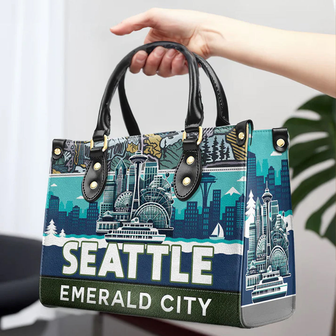 Seattle Emerald City Custom Leather Tote - CHRISTIANARTBAG Urban Charm Collection - CABLTHB19310324.