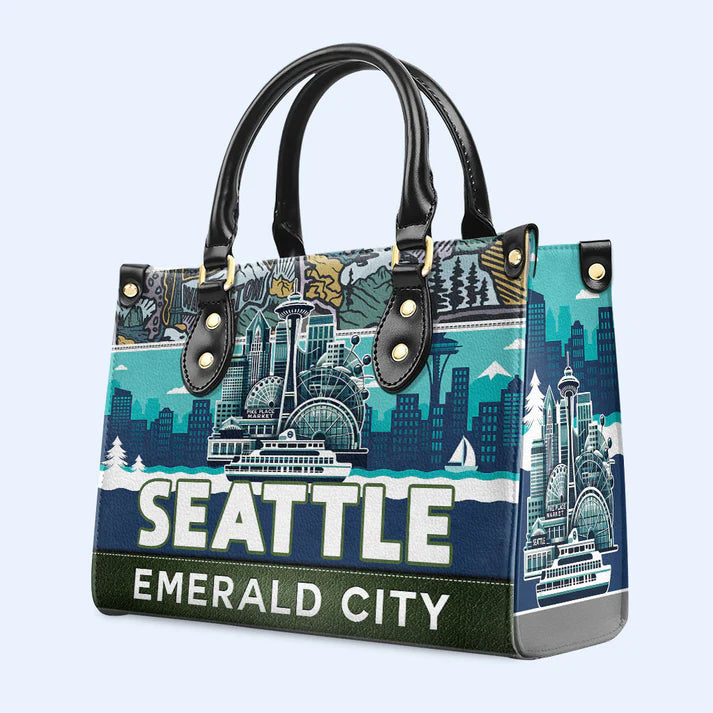 Seattle Emerald City Custom Leather Tote - CHRISTIANARTBAG Urban Charm Collection - CABLTHB19310324.