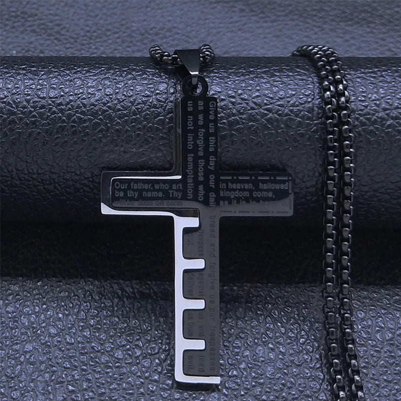 Christianartbag Jewelry, Cross Christian Church Prayer Necklace Men Stainless Steel Gold Color Bible Amulet Necklaces Jewelry,CABJWL02270723 - Christian Art Bag
