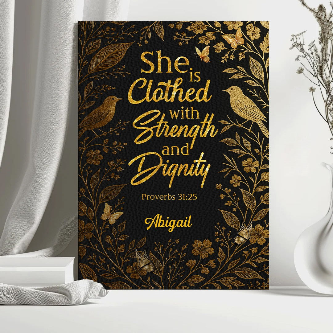 Personalized Bible Verse Journal – Custom Name & Scripture – Strength and Faith Leather Notebook for Women