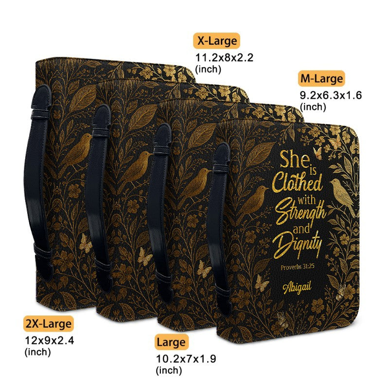 Elegant Floral Personalized Bible Cover for Women – Proverbs 31:25 Scripture Gift – Custom Name – CHRISTIANARTBAG