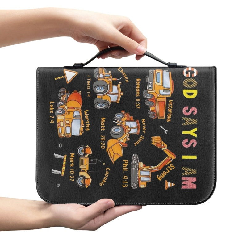 Christianartbag Bible Cover for Children, GOD Says I Am Bible Cover for Children, Construction Vehicle Bible Cover, Personalized Bible Cover, Bible Cover For Kids, Christian Gifts for Kids, CABCK05191023 - Christian Art Bag
