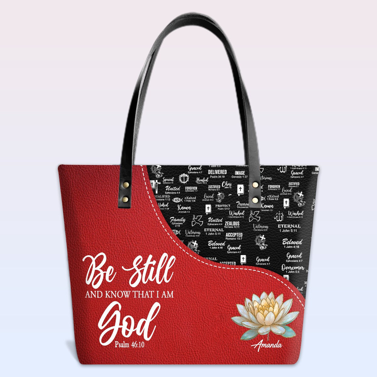 Personalized Christian Red Leather Tote Bag Luxury with Bible Verses – Custom Name Handbag by CHRISTIANARTBAG