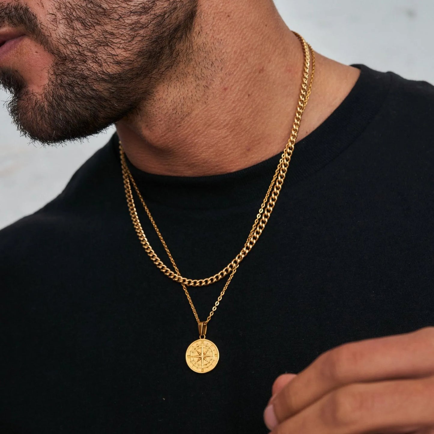 Christianartbag Jewelry, Necklaces for Men, Sailing Travel Compass Pendant, Stainless Steel Cuban Figaro Wheat Chain, Casual Retro Collar,CABJWL09270723 - Christian Art Bag
