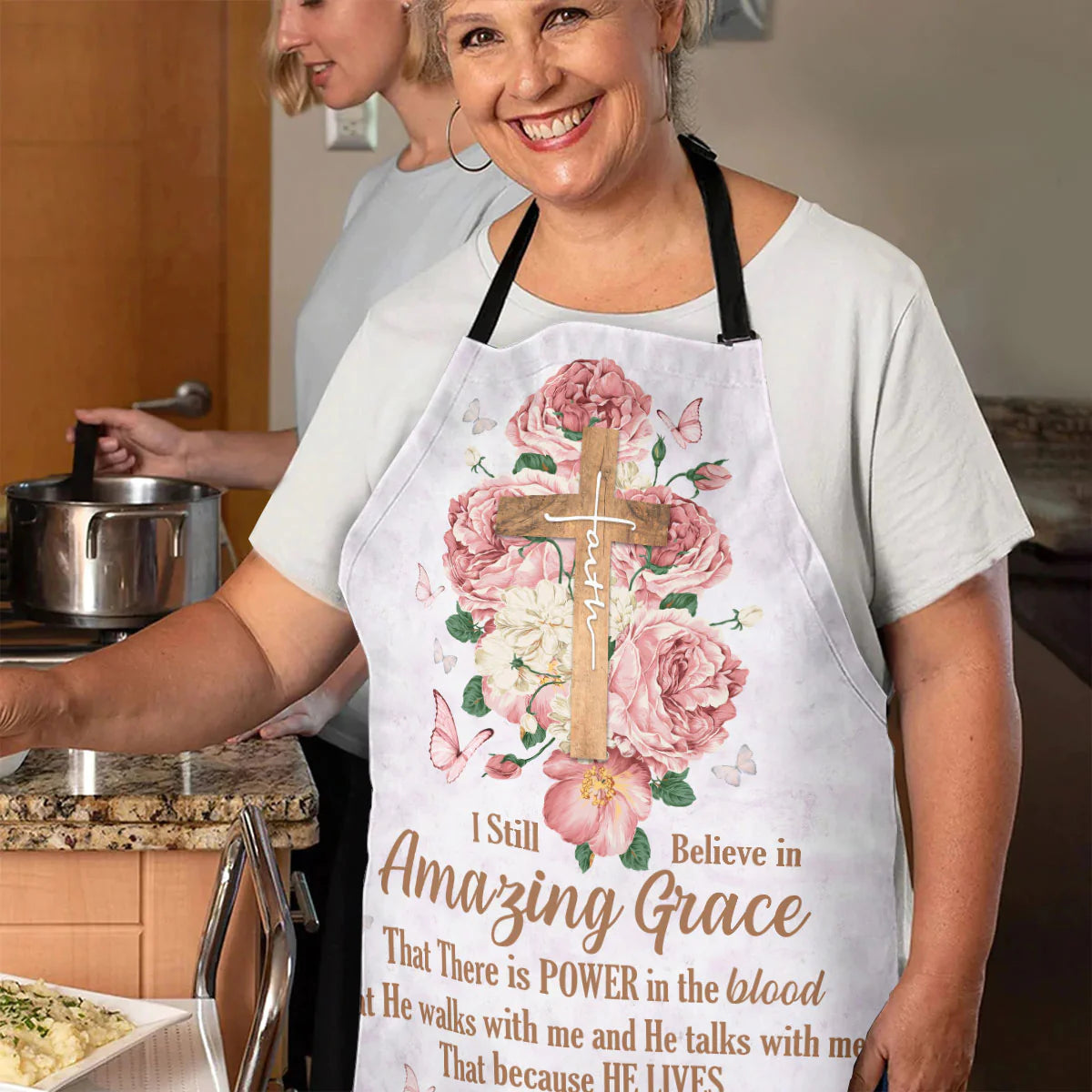 Christianartbag Apron, I Still Believe In Amazing Grace, Flower And Cross, Apron for Women, Gift For Women, Christmas Gift, - Christian Art Bag