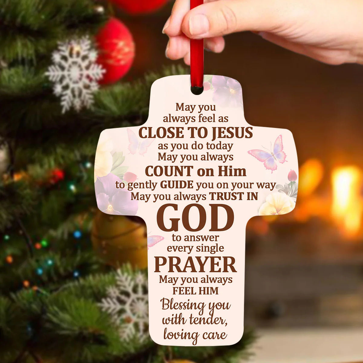 Christianartbag Ornament, Blessing You With Tender, Cross And Flower, Christmas Ornament, Christmas Gift, Personalized Ornament. - Christian Art Bag