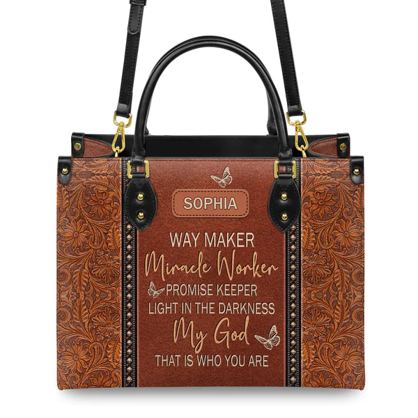 Christianartbag Shoulder Bag, Way Maker Miracle Worker Leather Shoulder Bag, Personalized Shoulder Bag, Gift For Women, CAB01091023. - Christian Art Bag
