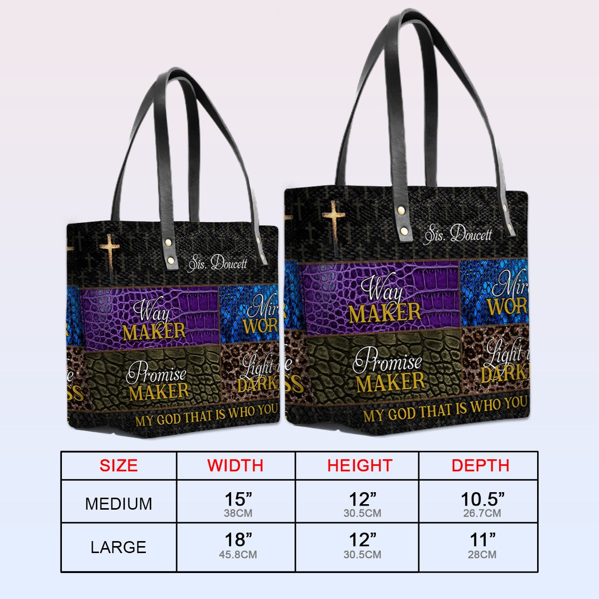 Personalized Leather Tote Bag with Bible Verses – Way Maker | Miracle Worker | Promise Keeper | Light in the Darkness | CHRISTIANARTBAG Leather TOTE Bag