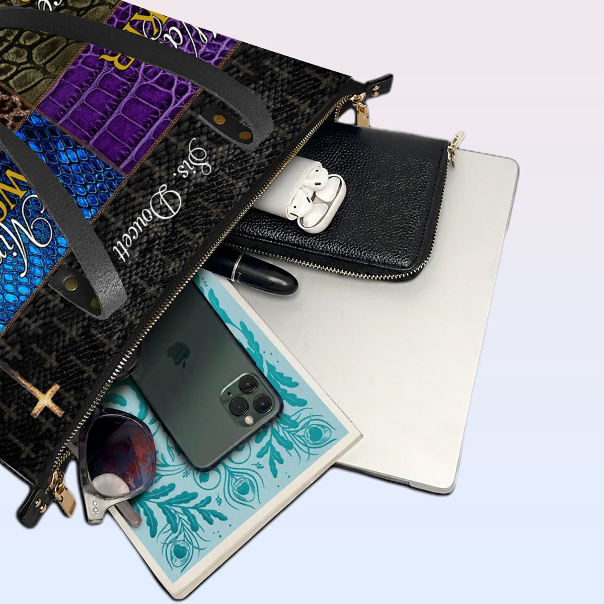 Personalized Leather Tote Bag with Bible Verses – Way Maker | Miracle Worker | Promise Keeper | Light in the Darkness | CHRISTIANARTBAG Leather TOTE Bag