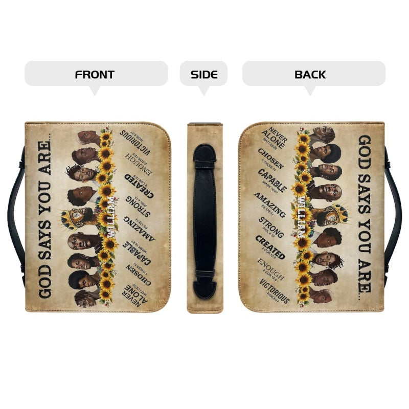 Personalized Bible Cover - God Says You Are - Black Men - Customizable Christian Gift by CHRISTIANARTBAG - CAB01160524.