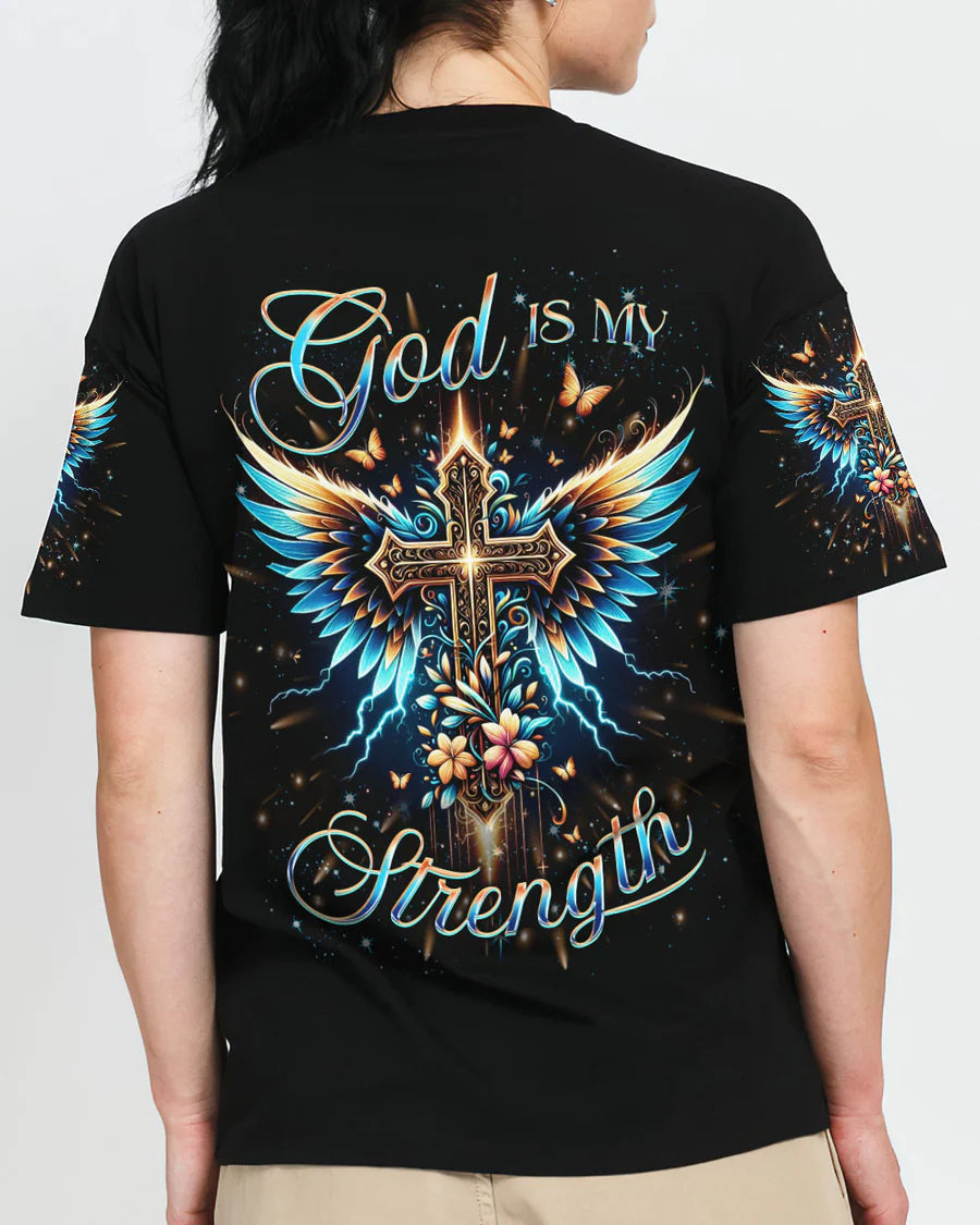 Christianartbag 3D T-Shirt For Women, God Is My Strength Women's All Over Print Shirt, Christian Shirt, Faithful Fashion, 3D Printed Shirts for Christian Women, CABDS03261223 - Christian Art Bag