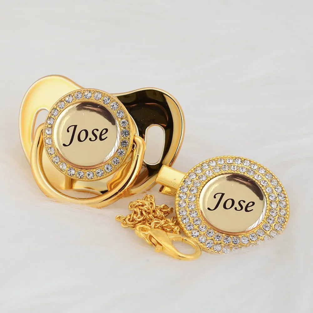 Luxury Any Name Customized Baby Feeding Set Gold Rose Gold Silver Milk Bottle Pacifier Bling Pacifier Case Unique Birthday Gift - Christian Art Bag