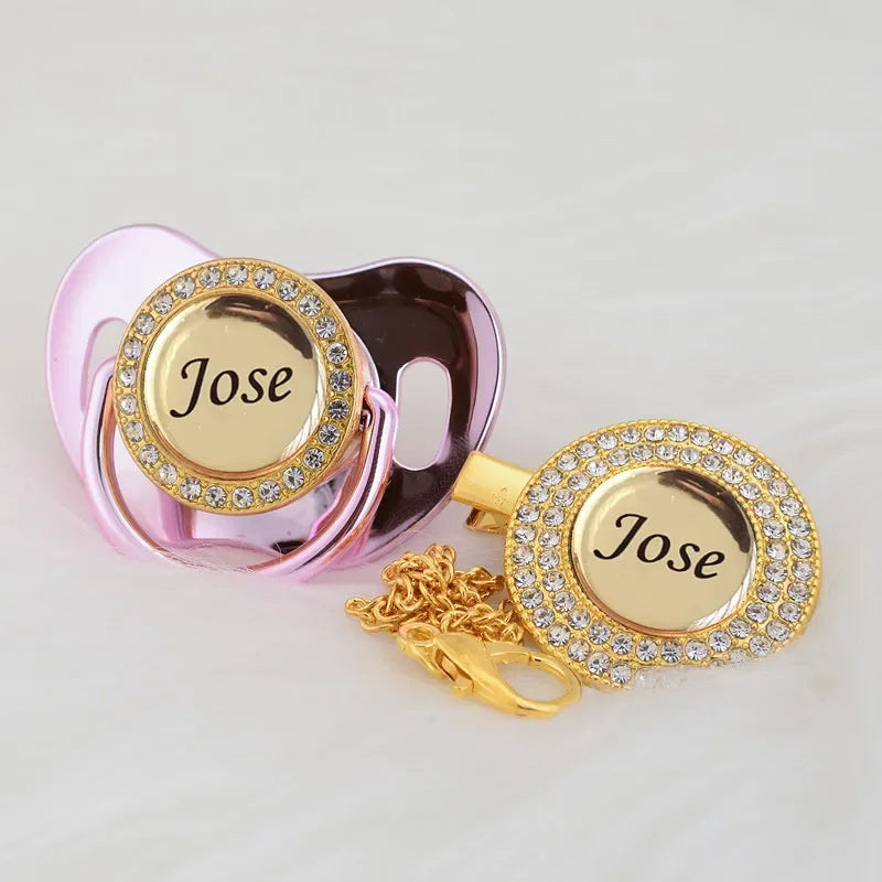 Luxury Any Name Customized Baby Feeding Set Gold Rose Gold Silver Milk Bottle Pacifier Bling Pacifier Case Unique Birthday Gift - Christian Art Bag