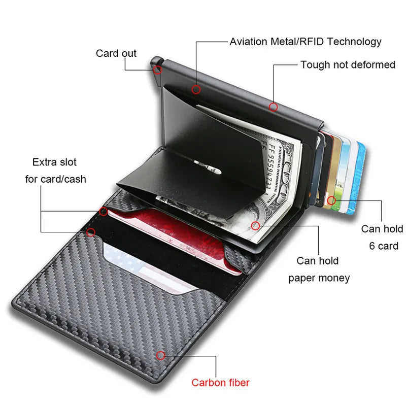 HPSP Wallet, Carbon Fiber Card Holder Wallets Men RFID Black Magic Trifold Leather Slim Mini Wallet Small Money Bag Male Purses Wallet Women, CAB01140124. - Christian Art Bag