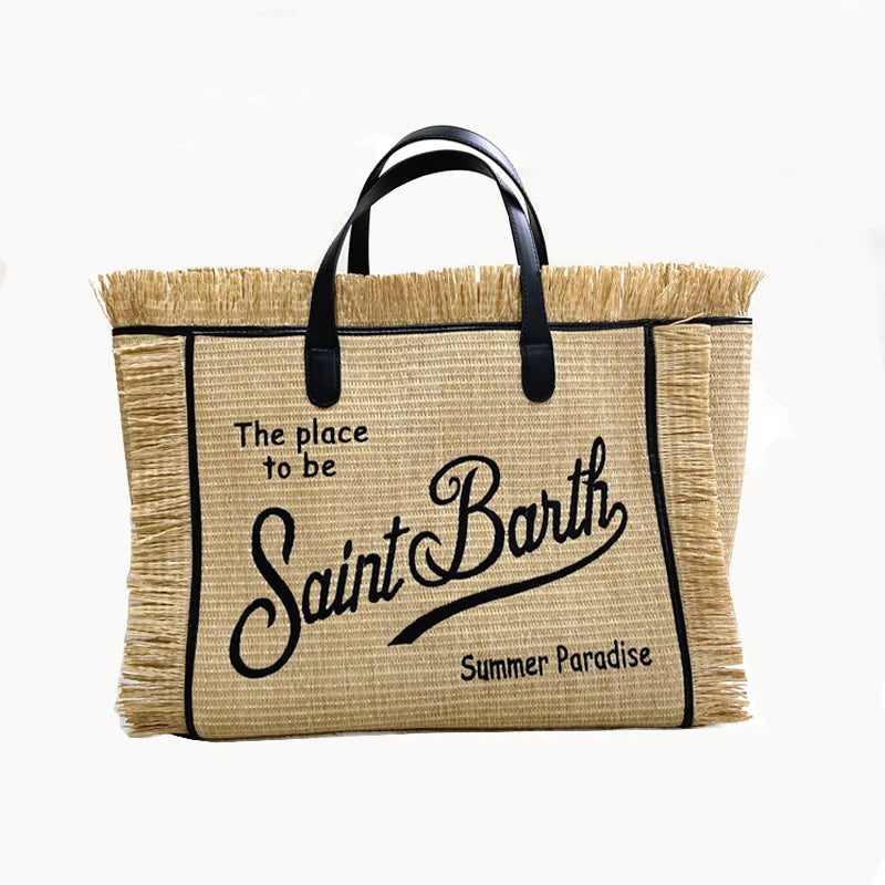 CHRISTIANARTBAG: High-Quality Saint Barth Women's Tassel Tote Bag - Trendy Embroidered Straw Beach Handbag - CAB08250524.