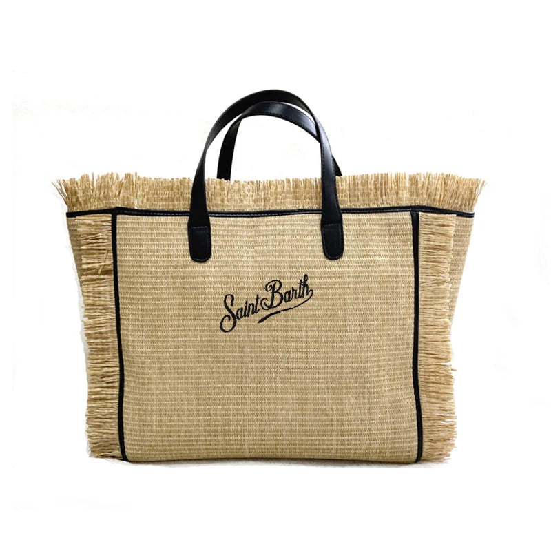 CHRISTIANARTBAG: High-Quality Saint Barth Women's Tassel Tote Bag - Trendy Embroidered Straw Beach Handbag - CAB08250524.