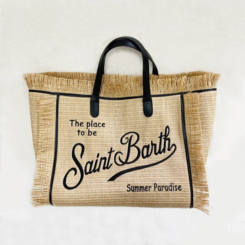CHRISTIANARTBAG: High-Quality Saint Barth Women's Tassel Tote Bag - Trendy Embroidered Straw Beach Handbag - CAB08250524.