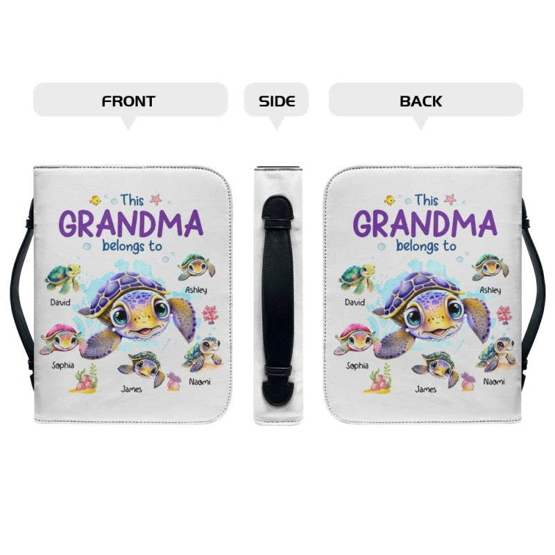 Personalized Grandma Bible Cover - Custom Name Quilted Bible Case with Sea Turtle Design | CHRISTIANARTBAG