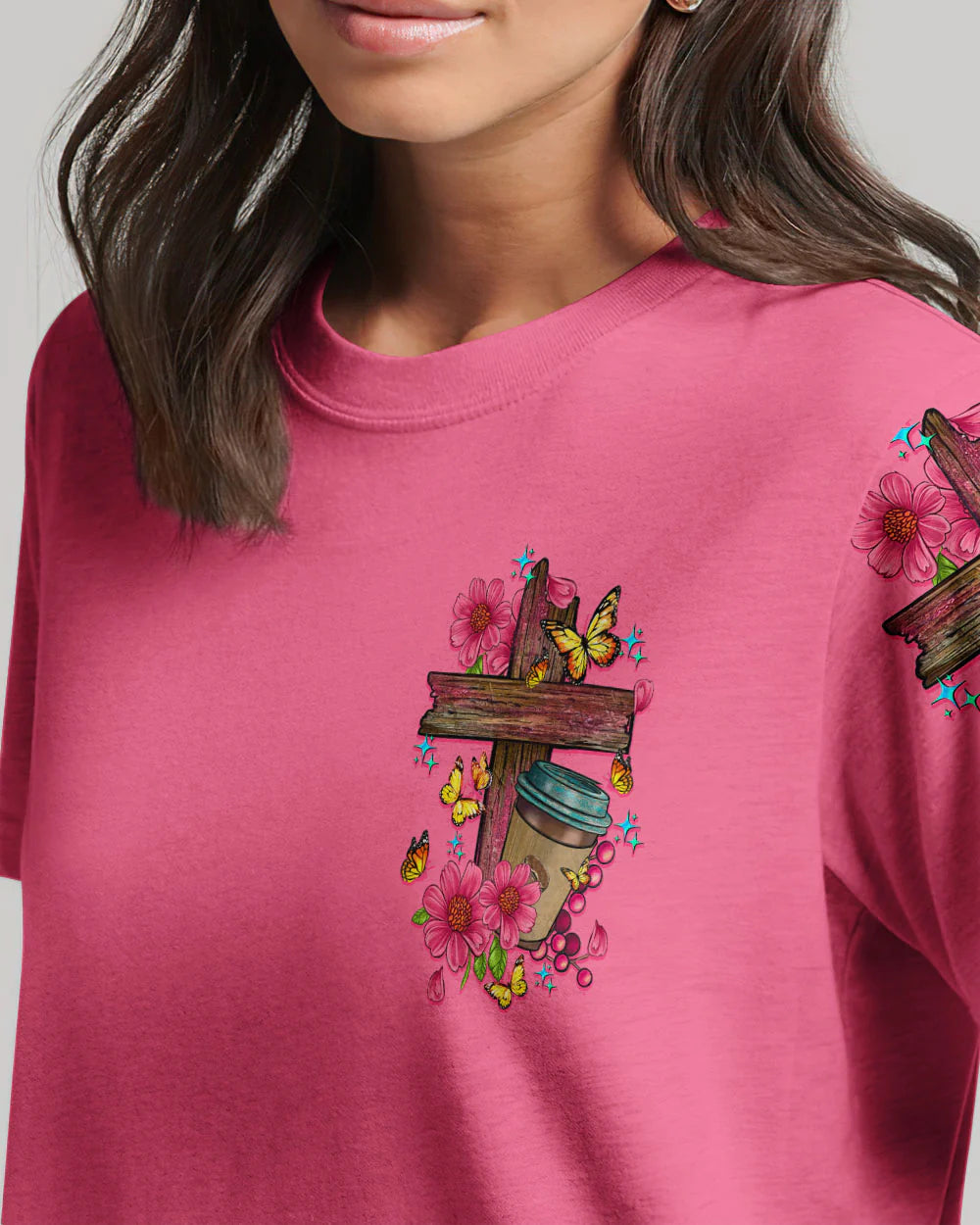 Christianartbag 3D T-Shirt For Women, This Girl Runs On Jesus And Coffee, Christian Shirt, Faithful Fashion, 3D Printed Shirts for Christian Women - Christian Art Bag