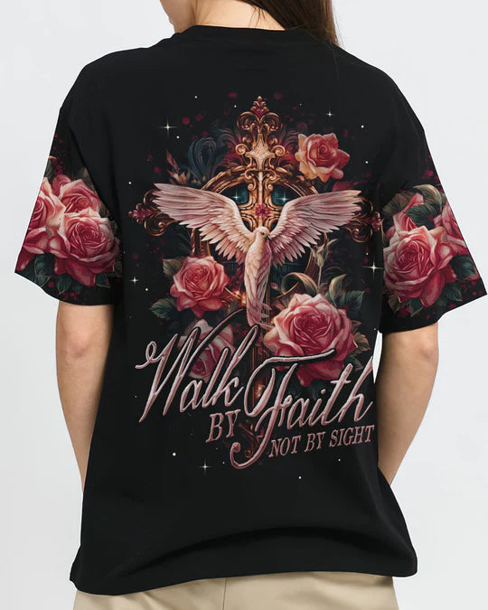 Christianartbag 3D T-Shirt For Women, Walk By Faith Not By Sight Women's All Over Print Shirt, Christian Shirt, Faithful Fashion, 3D Printed Shirts for Christian Women - Christian Art Bag