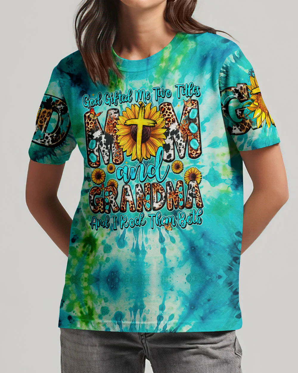 Christianartbag 3D T-Shirt For Women, God Gifted Me Two Titles Tie Dye Mom And Grandma, Christian Shirt, Faithful Fashion, 3D Printed Shirts for Christian Women - Christian Art Bag