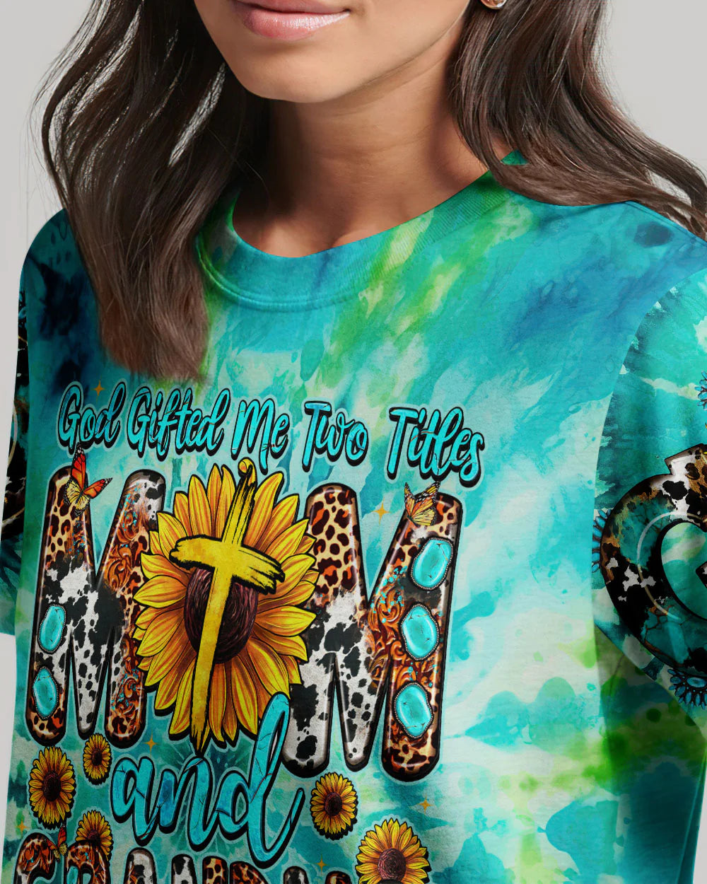 Christianartbag 3D T-Shirt For Women, God Gifted Me Two Titles Tie Dye Mom And Grandma, Christian Shirt, Faithful Fashion, 3D Printed Shirts for Christian Women - Christian Art Bag