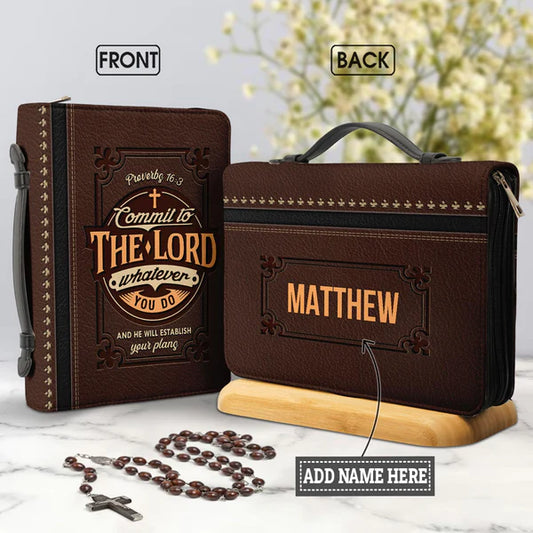Christianart Bible Cover, Commit To The Lord Whatever You Do And He Will Establish Your Plans Proverbs 16:3, Personalized Gifts for Pastor, Gifts For Women, Gifts For Men. - Christian Art Bag