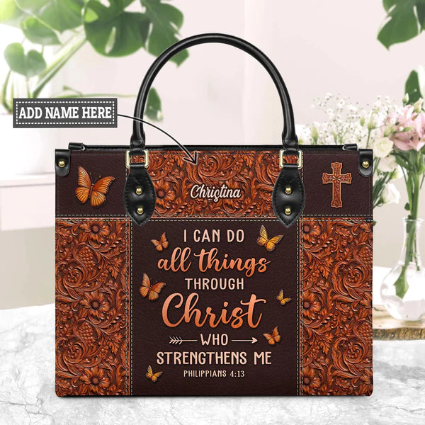 Christianartbag Handbags, I Can Do All Things Through Christ Philippians 4 13 Leather Handbag, Handbag Design, Personalized Leather Handbag, Gifts for Women, CABLTB01271123. - Christian Art Bag