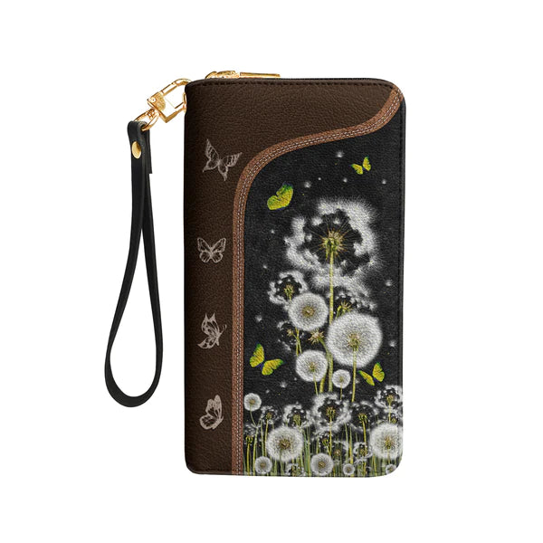 Christianartbag Clutch Purse, Way Maker Miracle Worker Dandelion Butterfly Clutch Purse For Women, Personalized Name, Christian Gifts For Women, CAB10050124. - Christian Art Bag