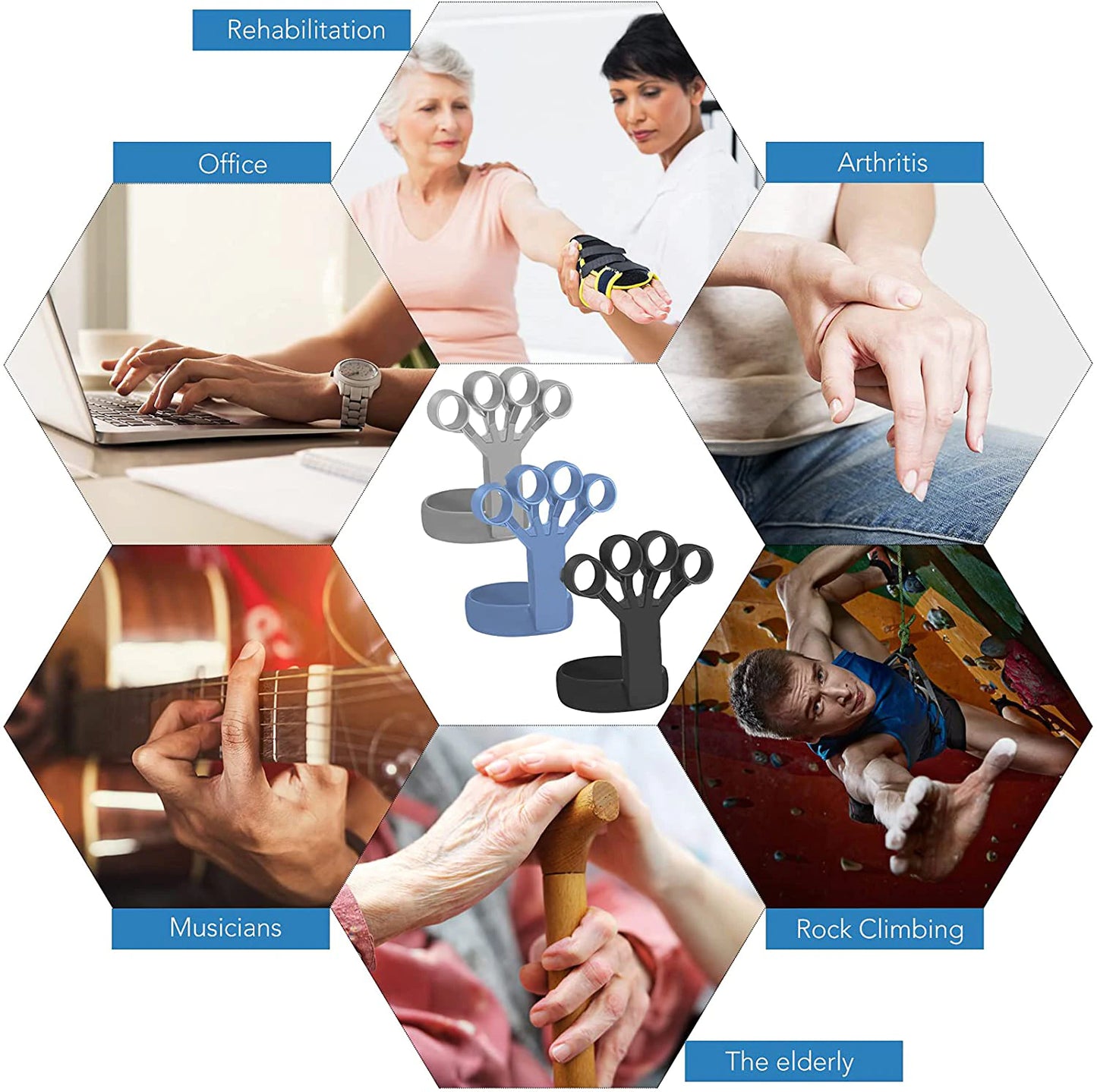 Silicone Hand Grip Device Finger Exercise Hand Strengthener Stretcher Hand Trainer Rehabilitation Training Equipment Muscle Tool - Christian Art Bag