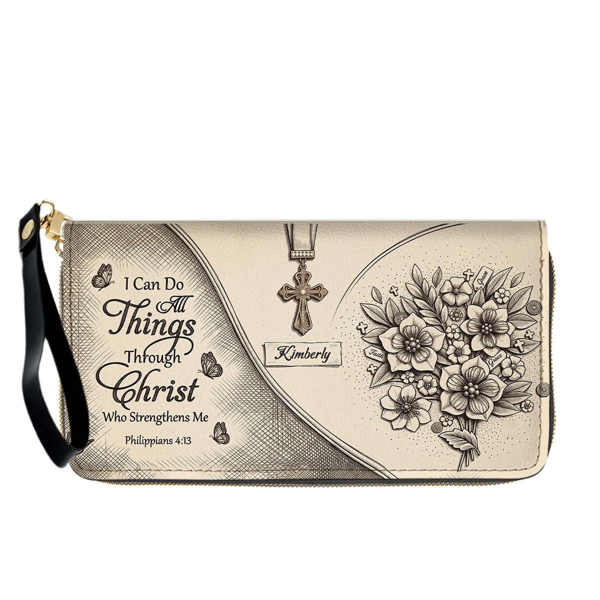 Custom Name Christian Leather Handbag by CHRISTIANARTBAG | I Can Do All Things Shoulder Bag, Religious Floral Gift for Her CAB01070126