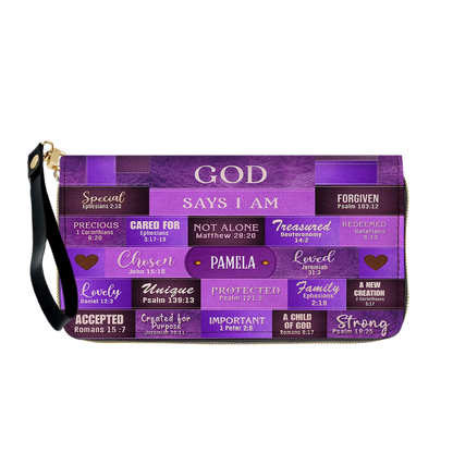GOD Says I Am - Personalized Christian Leather Tote – God Says I Am Bible Verse Handbag – Free Clutch Purse Gift | CHRISTIANARTBAG