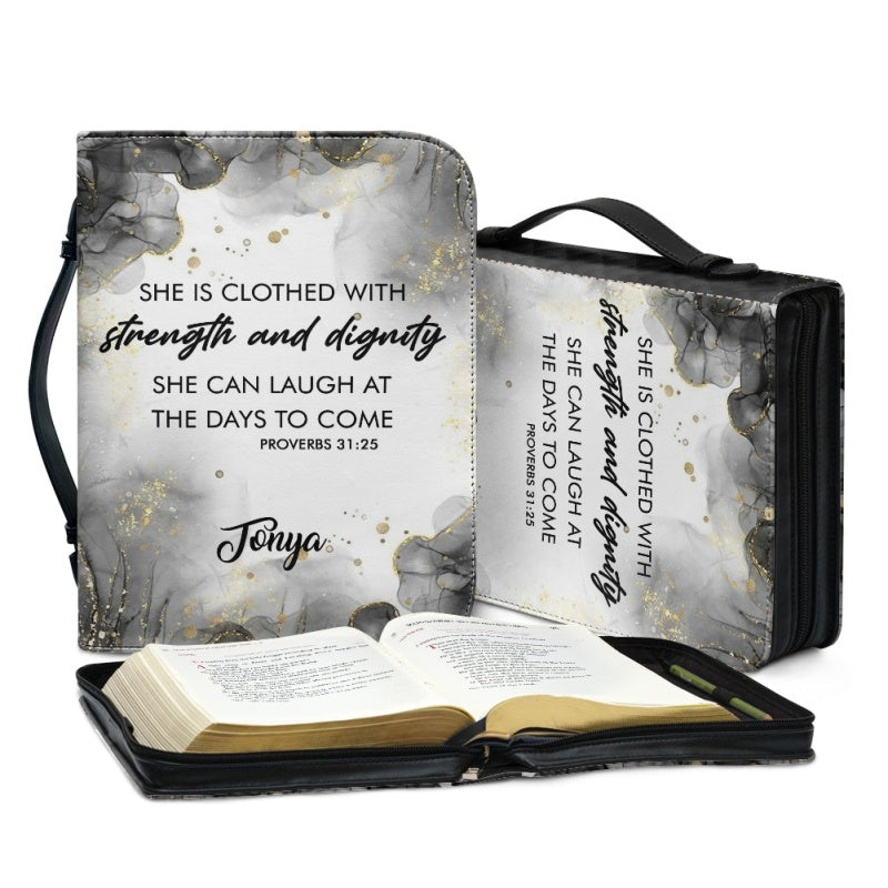 Christianartbag Bible Cover, She Is Clothed With Strength and Dignity Proverbs 31:25 Her Bible Cover, Personalized Bible Cover, Flower Bible Cover, Christian Gifts, CAB04201123. - Christian Art Bag