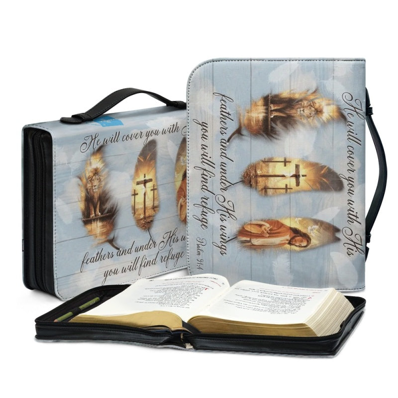 Christianartbag Bible Cover, He Will Cover You With His Bible Cover, Personalized Bible Cover, Bible Cover For Women, Christian Gifts, CAB05151023. - Christian Art Bag