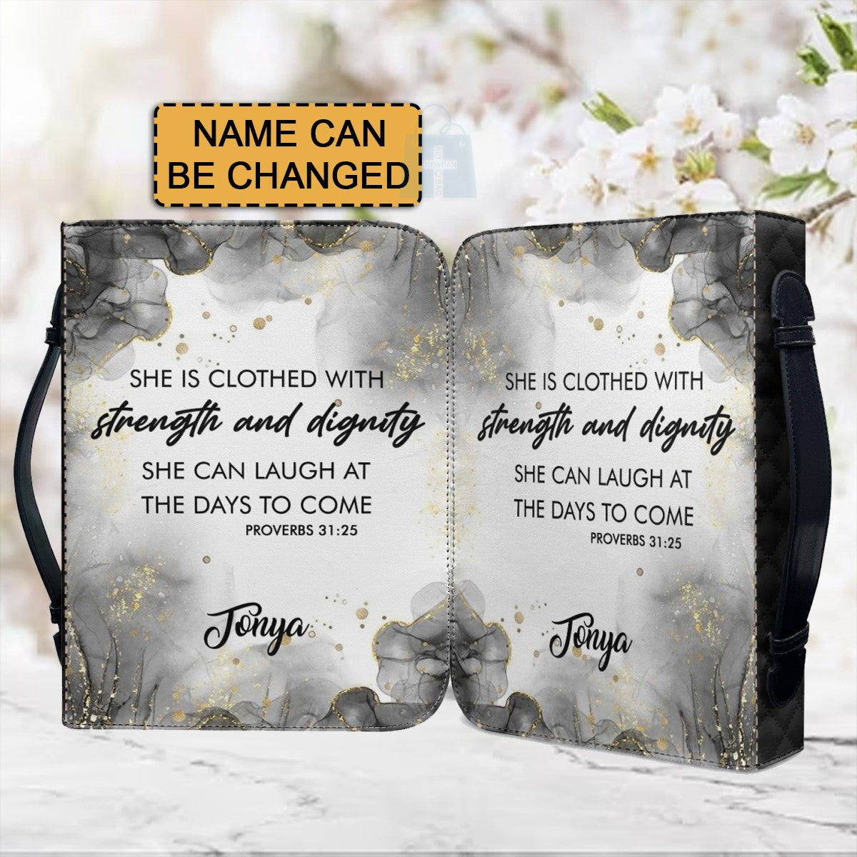 Christianartbag Bible Cover, She Is Clothed With Strength and Dignity Proverbs 31:25 Her Bible Cover, Personalized Bible Cover, Flower Bible Cover, Christian Gifts, CAB04201123. - Christian Art Bag