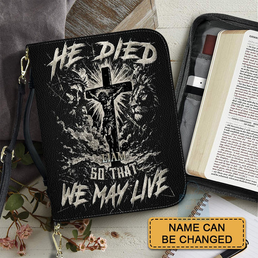 CHRISTIANARTBAG Bible Cover - He Died So That We May Live - Personalized Bible Cover – Custom Name – CHRISTIANARTBAG Gift for Christians CAB07280625