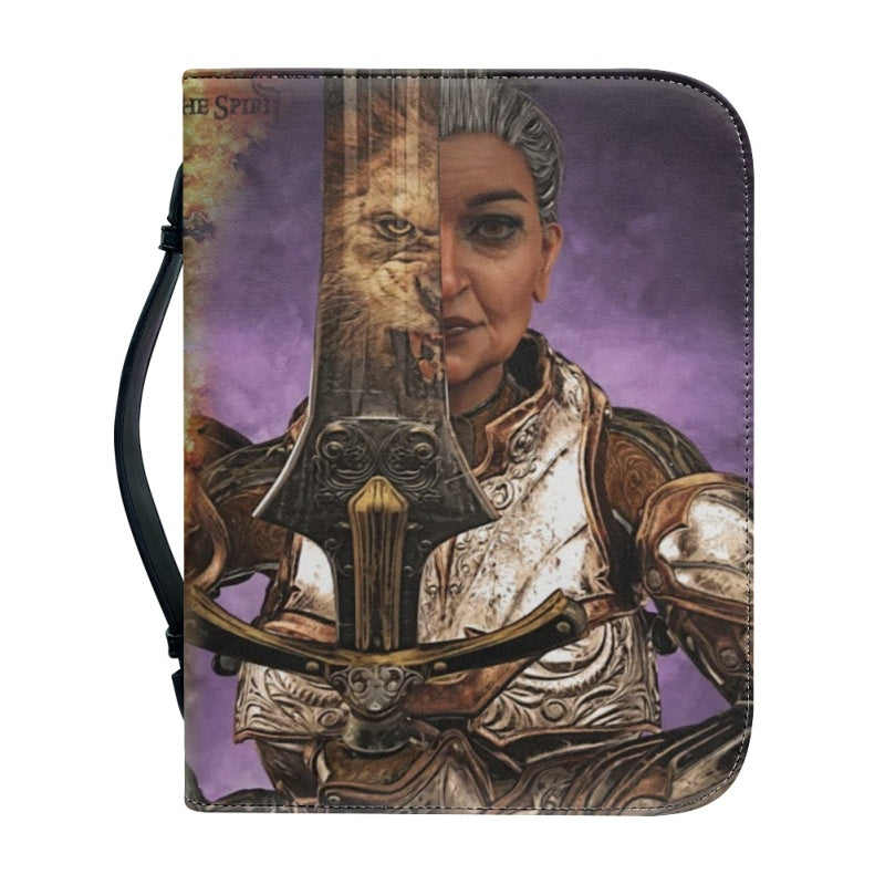 Christianartbag Bible Cover, Female Warrior With Sword With Lion. Bible Cover, Personalized Bible Cover, Gifts For Women, Christmas Gift, CABBBCV02080823. - Christian Art Bag