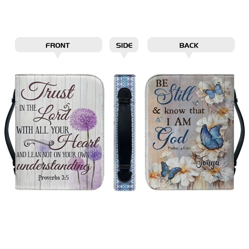 Christianartbag Bible Cover, Be Still And Know That I Am GOD Personalized Bible Cover, Butterfly and Flower Bible Cover, Personalized Bible Cover, Christmas Gift, CABBBCV01270923. - Christian Art Bag