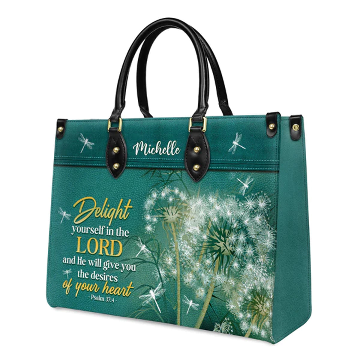 Christianart Designer Handbags, Delight Yourself In The Lord Psalm 37:4 Dandelion Dragonfly, Personalized Gifts, Gifts for Women, Christmas Gift. - Christian Art Bag