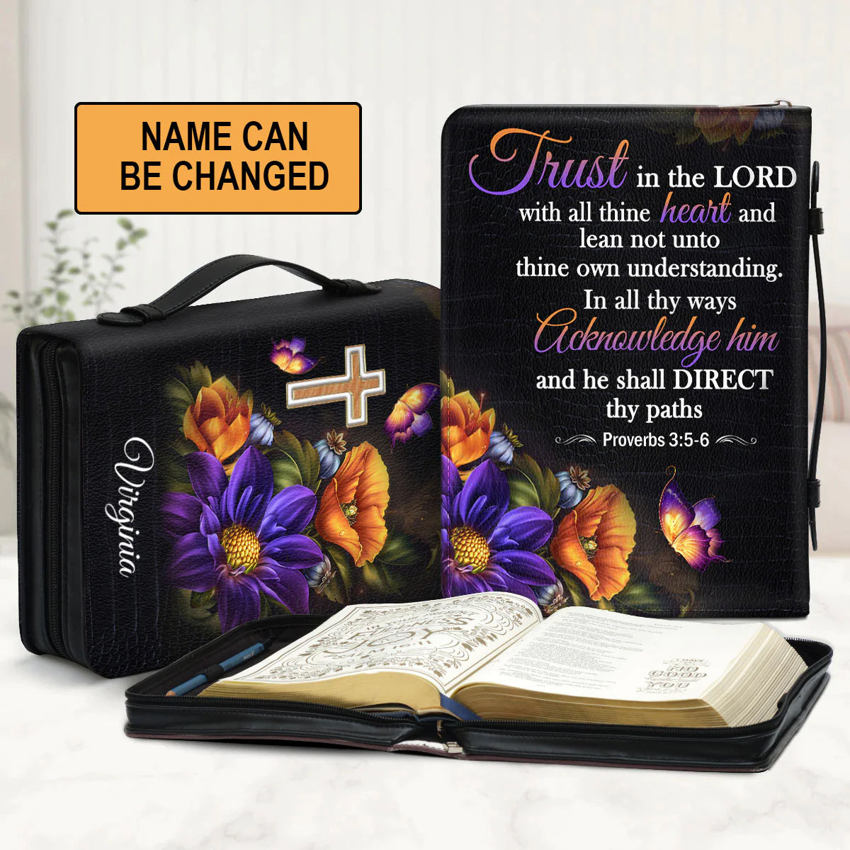 Christianart Bible Cover, Trust In The Lord Proverbs 3:5-6, Personalized Gifts for Pastor. Gifts For Women. - Christian Art Bag